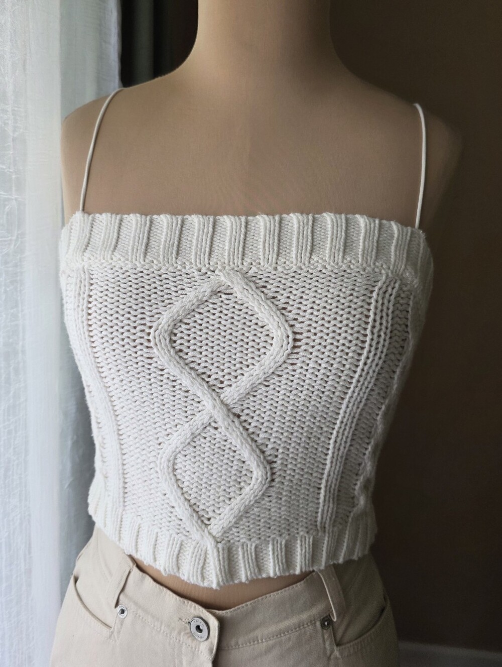 NWT Aéropostale White Cable Knit Crop Top Sweater Cami Spaghetti Strap Medium